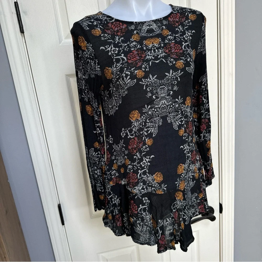 Free People Floral Tunic Top Dress Pocket Boho Festival Ruffle Open Back Sexy XS - Picture 3 of 8